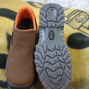 Orange and Brown Slip-On Work Boots with Rugged Sole
